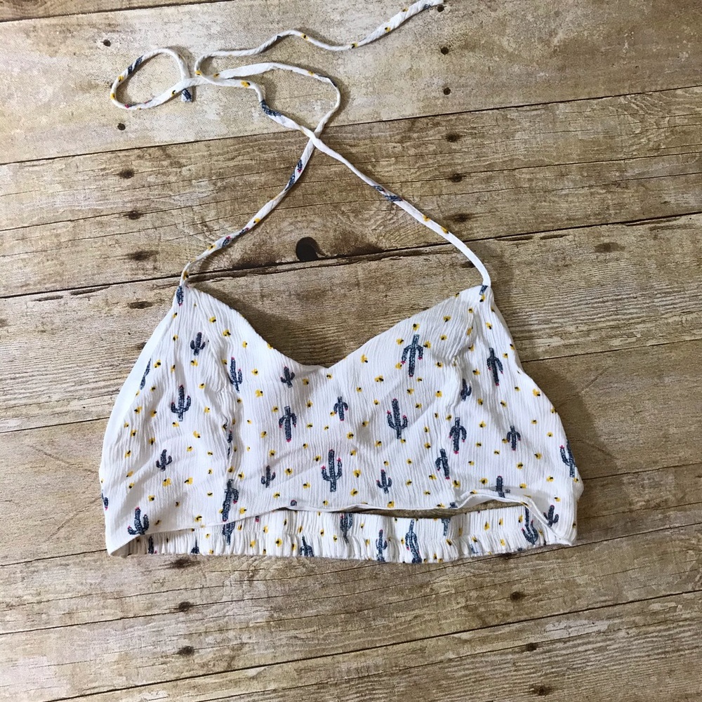 Cactus print halter crop top euc never worn cute L